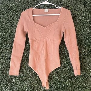 Abercrombie & Fitch Ribbed Long Sleeve Bodysuit - Sweetheart Neck - Tan Size M